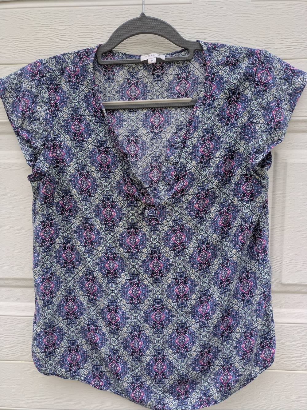 Kenar Blue & Pink Printed Short Sleeve Blouse